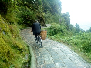 cyclist, walking trail, cangshan mountains, dali, yunnan, china